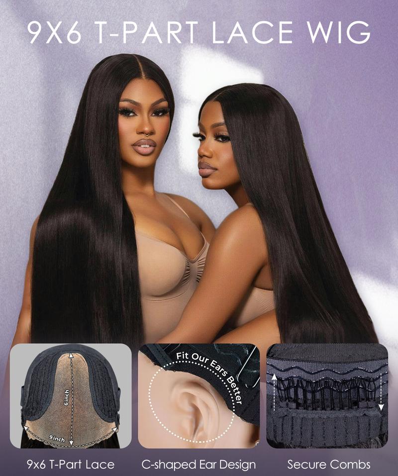 Wavymy Layered Cut 9x6 Tpart Wear Go Bob Yaki Straight Wig Natural Black Deep Part Lace Glueless Wig 180% Density 100% Human Hair