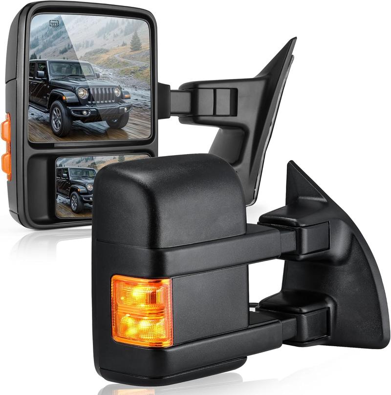 OEDRO Towing Mirrors compatible for 1999-2007 Ford F250 F350 F450 F550 Super Duty Tow Mirror Power Heated with Turn Signal Light 1999 2000 2001 2002 2003 2004 2005 2006 2007