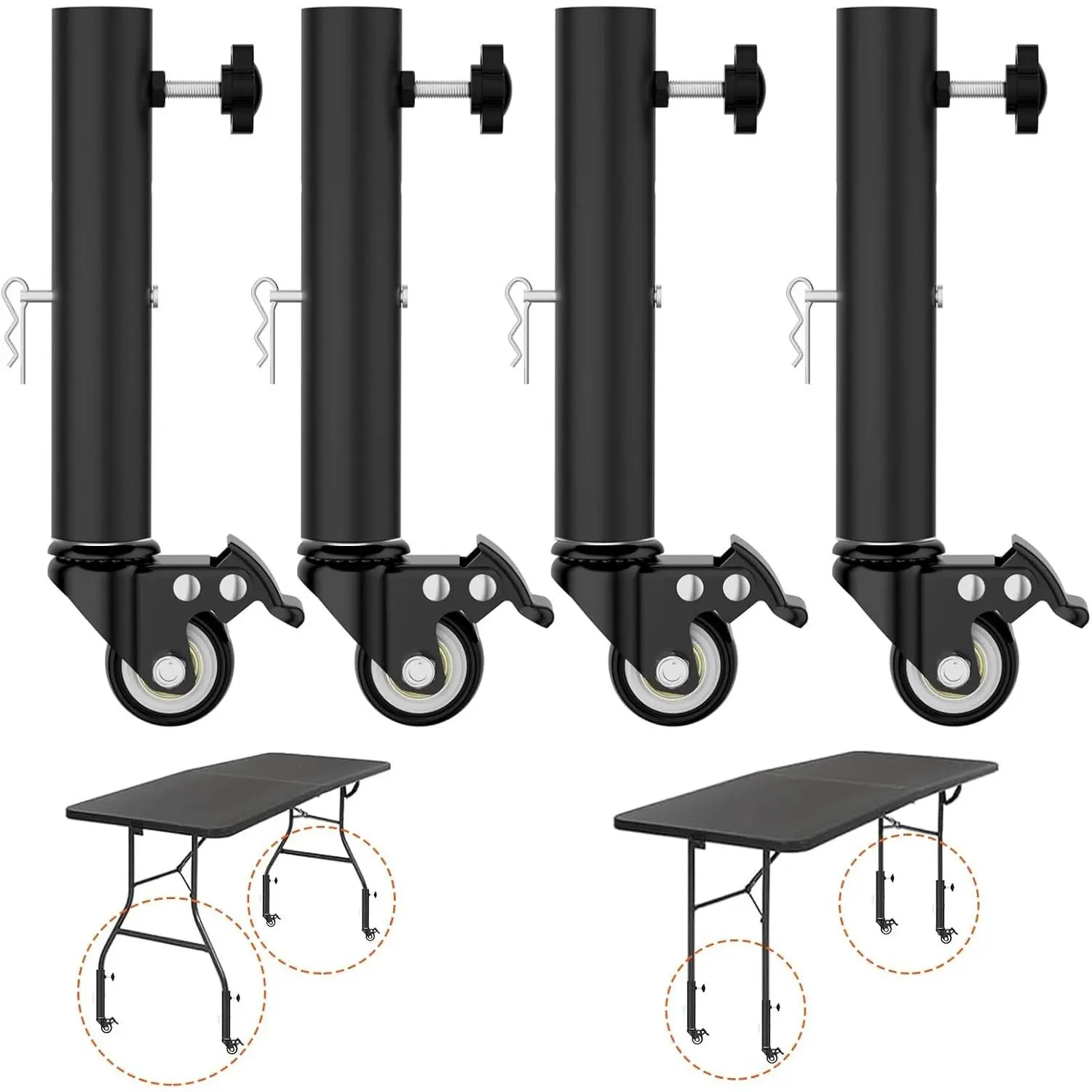 4-Pack Adjustable Height Table Leg Extenders with Casters, 6.3"-7.9" Height Range, Heavy-Duty Steel Construction, 360° Locking Casters, Fits Straight/Curved Legs, Raises Furniture (Tables, Desks Included)