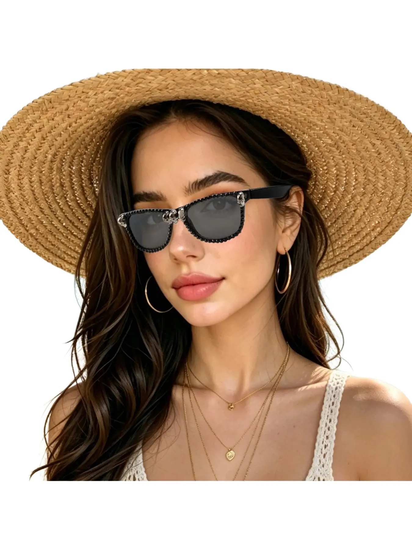 Square Fashion Sunglasses with Rhinestones and Skull Design, Halloween Gift Choice, Unisex Eyewear, Perfect for Men and Women