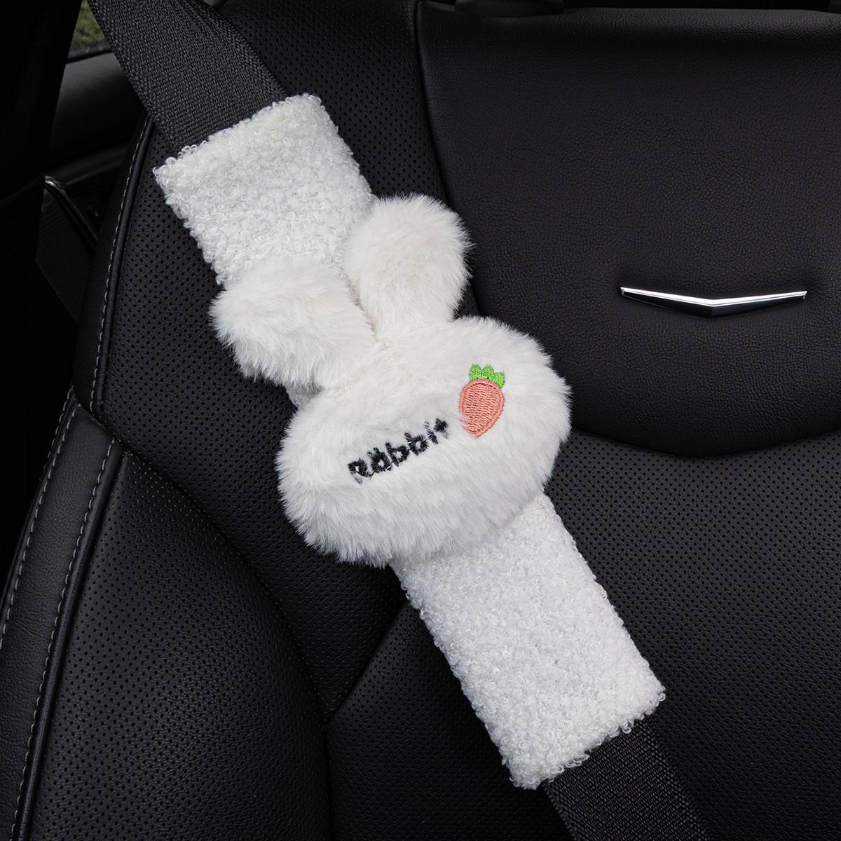 2 Pack Cute Rabbit Carrot Car Seat Belt Covers, Soft Sherpa Plush Fluffy Pads, Comfortable Anti-Rub Accessories, Universal Fit for All Cars