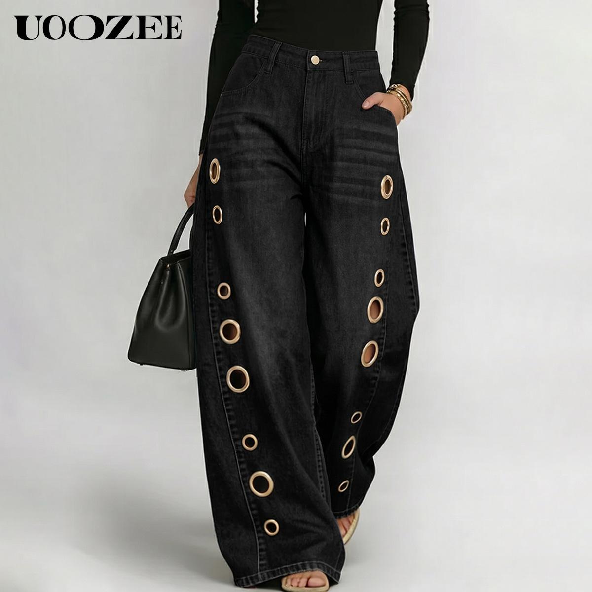 UOOZEE Women's Fall Jeans 2026 Graphic Eyelet Jeans, High-Waist Baggy Wide Leg Statement Denim Bottoms for Festival Looks,back to school shopping, Cropped UOOZEE Women's Fall Jeans 2026 Graphic Eyelet Jeans, High-Waist Baggy Wide Leg Statement Denim Bottoms for Festival Looks,back to school shopping, Cropped
