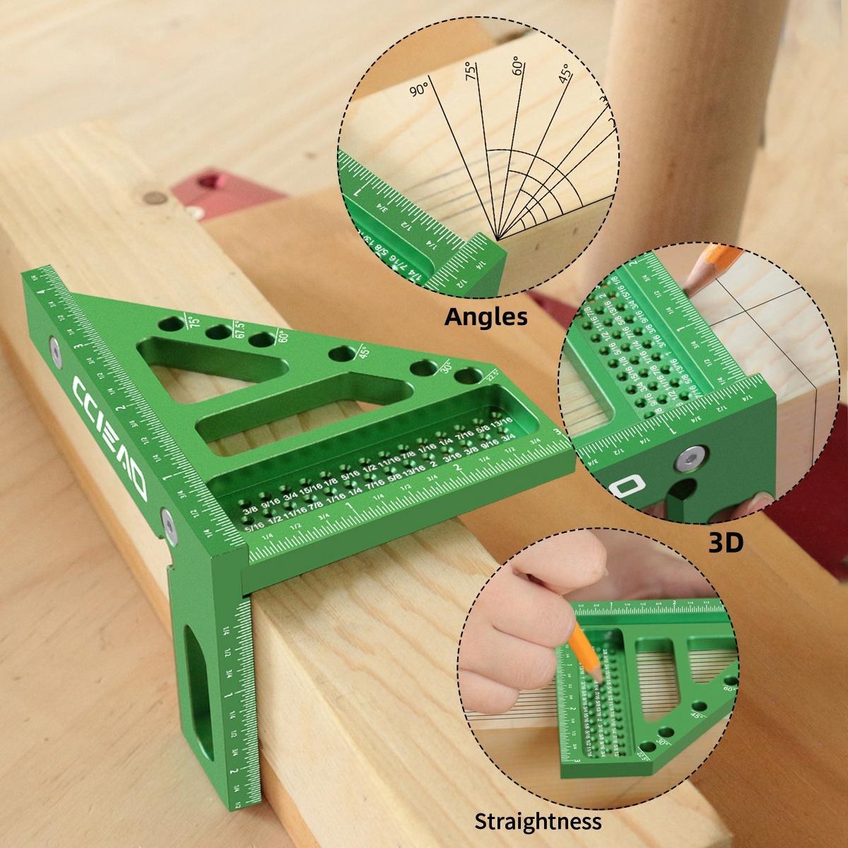 3D Multi Angle Triangle Ruler with Positioning Pin, Metric & Imperial 22.5-90°, Ideal for Woodworking, Construction, DIY Crafts, Woodworking Square Protractor
