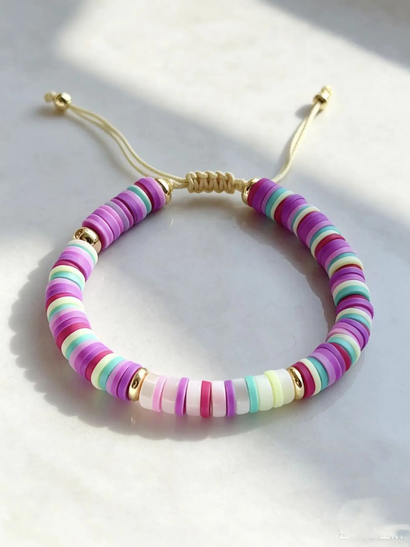Boho Colorful Soft Clay Beaded Bracelet Adjustable Braided Rope Summer Holiday Jewelry for Women