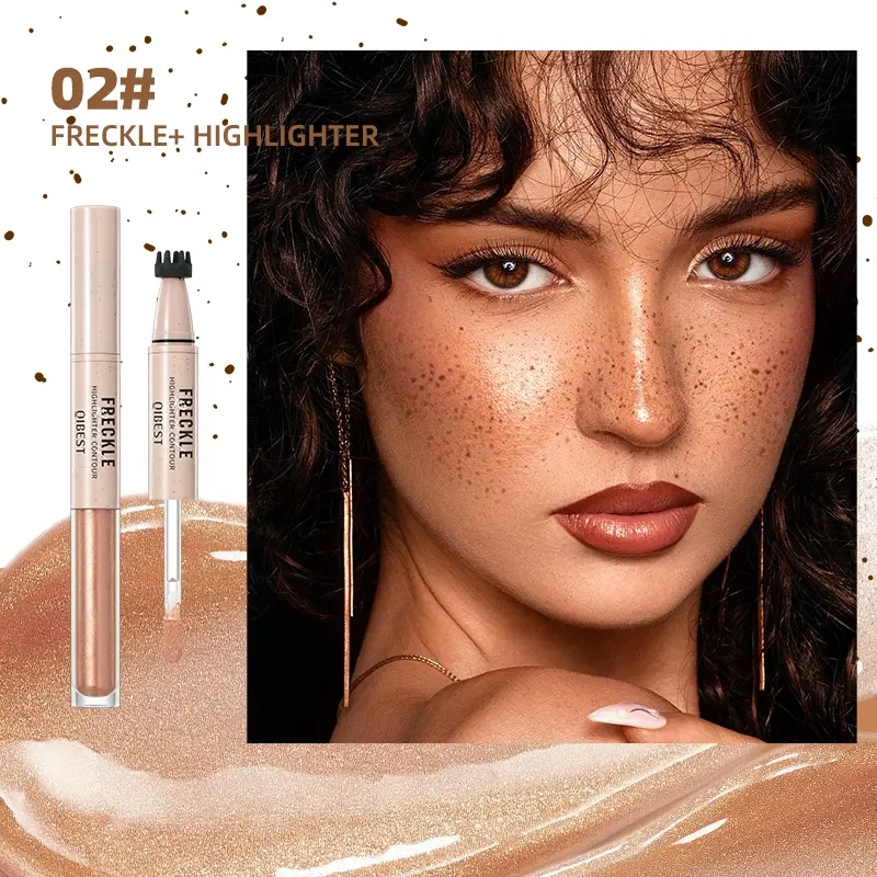2-in-1 freckle pen, waterproof, sweatproof, long-lasting, shimmering highlighter makeup, double-headed freckle pen
