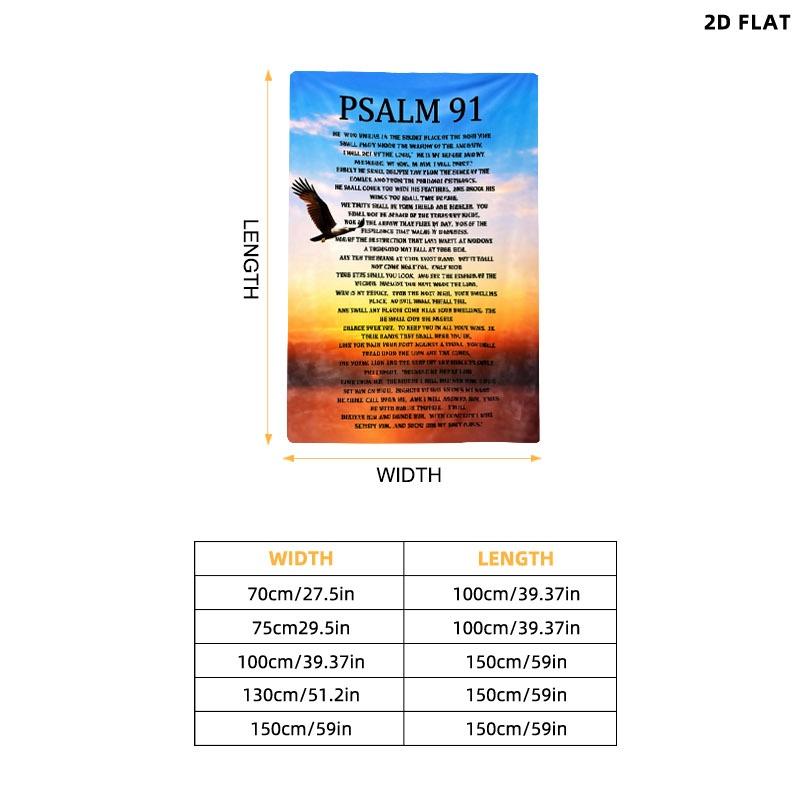PSALM 91 Eagle Printed Throw Blanket, Single - sided Printing, Multiple Specifications Available, Serene Religious Design, Ideal for Napping/Decor, Soft Comfortable Material, Spiritual Uplifting Theme