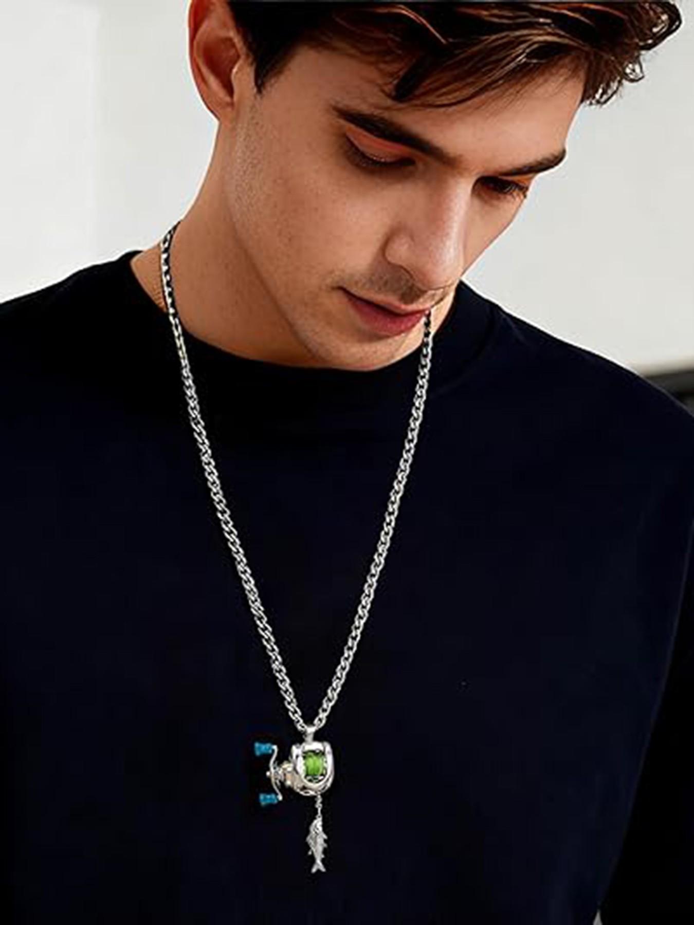 Miniature fishing reel necklace, Charms necklace with rotating handle and movable line guide ring, spinning reel fishing gear keychain, portable pendant, perfect for fishing enthusiast