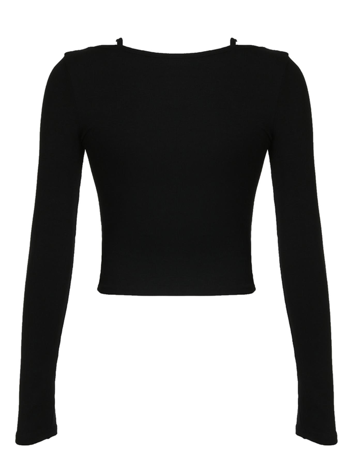 Women's Plain Lace Trim Bow Decor Tee, Y2K Trendy Casual Long Sleeve T-shirt for Spring & Fall, Women's Clothes for Daily Wear, Cute Tops, Feminine