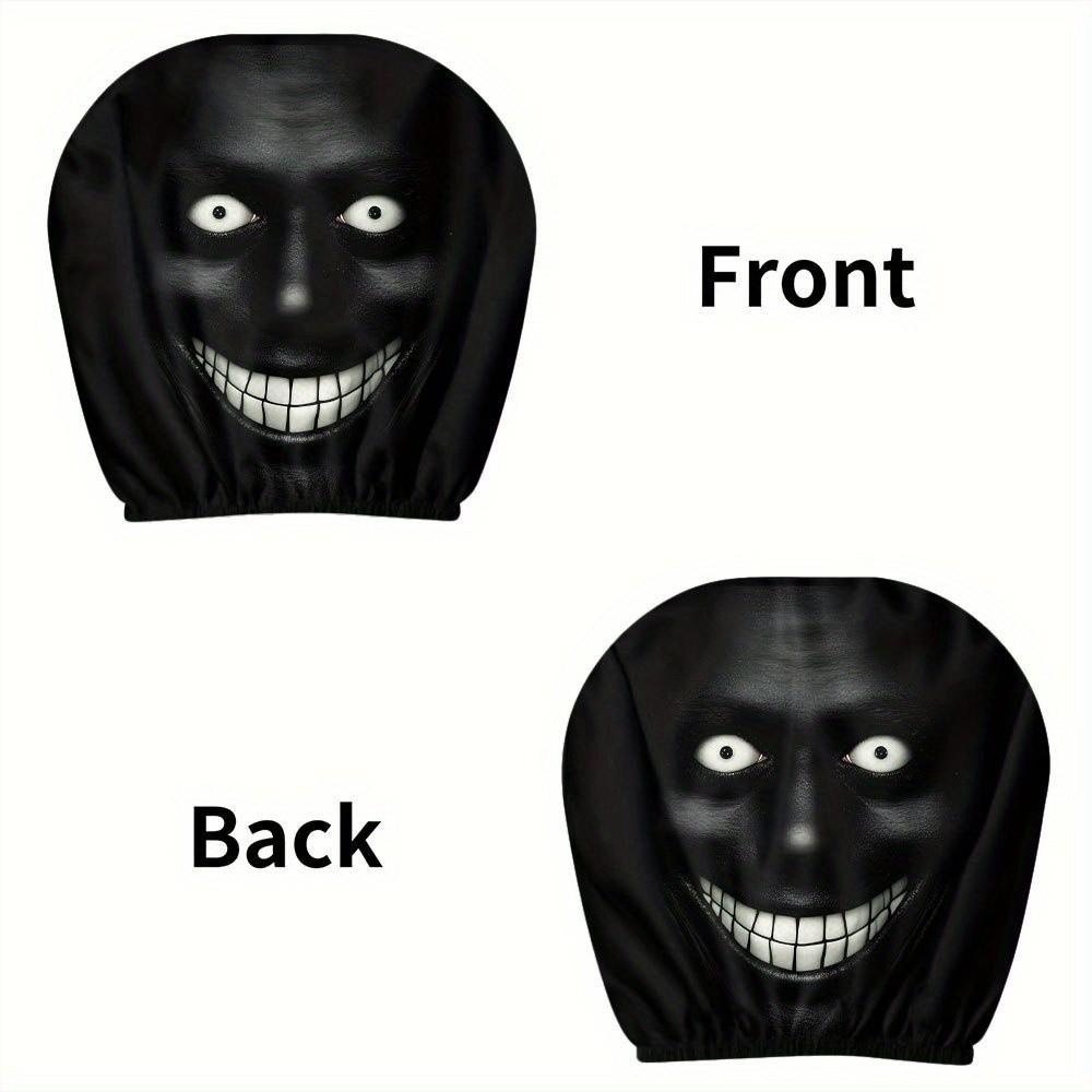 2pcs Dark Style Evil Smiley Car Headrest Covers, Universal Fit, Washable & Durable, Easy Install for Long-Distance Travel
