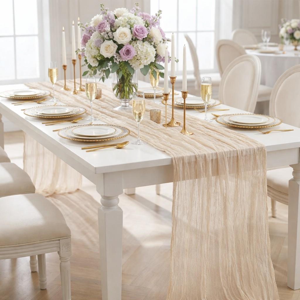 1/6/10pcs Beige Table Runner Bohemian Country-StyBeigele Table Runner, Suitable for Weddings, Baby Baptism Parties and Holiday Decorations