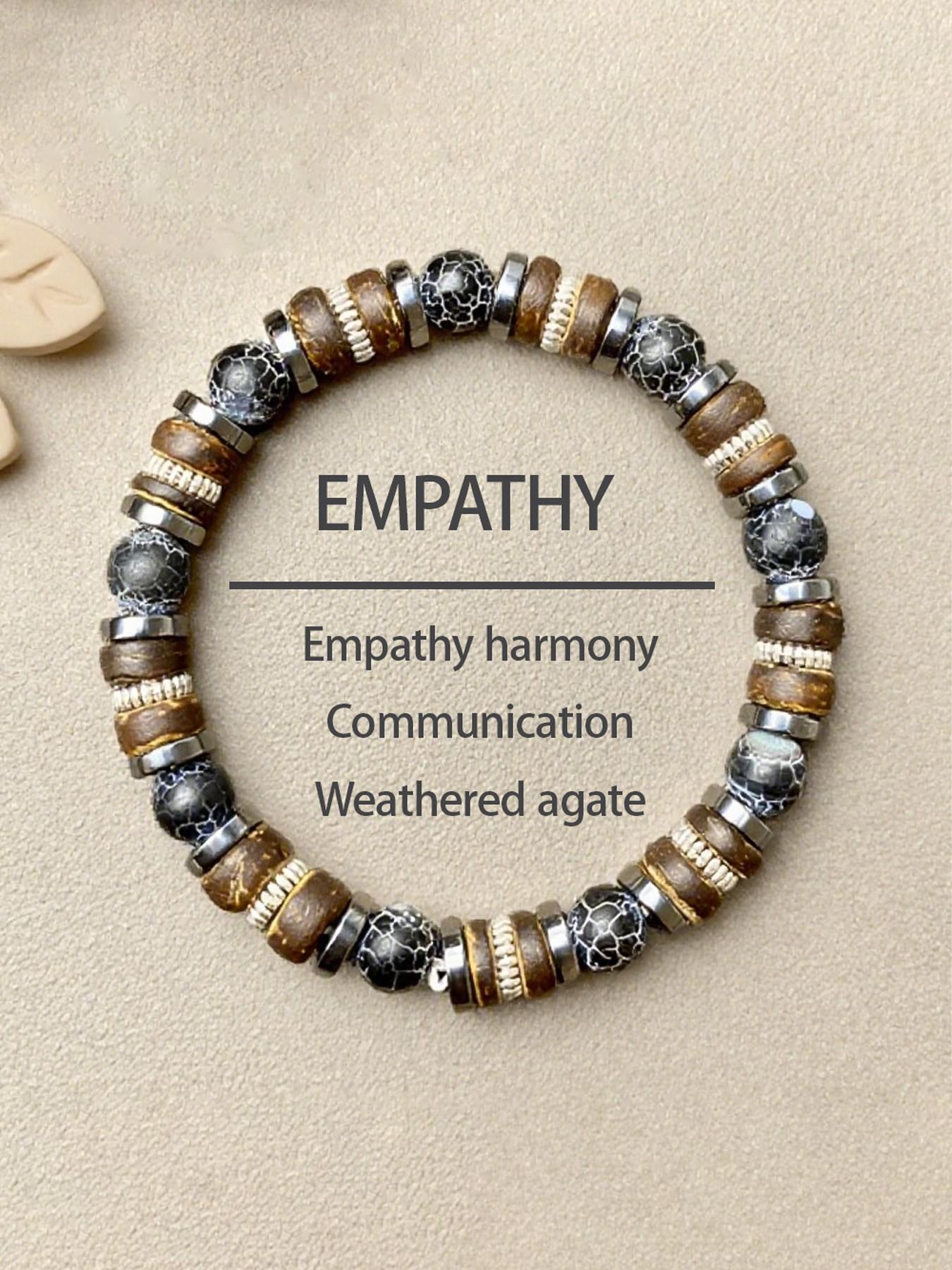 Natural Hematite & Weathered Wood Beaded Stretch Bracelet for Men, Retro Bangle, Rustic Earthy Style, Everyday Casual Wear, Thoughtful Gift