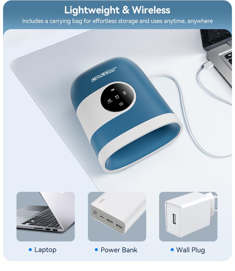 CINCOM Upgraded Hand Massager, Cordless Finger Soother with Customizable Settings，, Rechargeable with Comfort Warmth, Provides Ultimate Relaxation, Wonderful Gift for Black Friday, Thanksgiving, Christmas, Birthdays & More