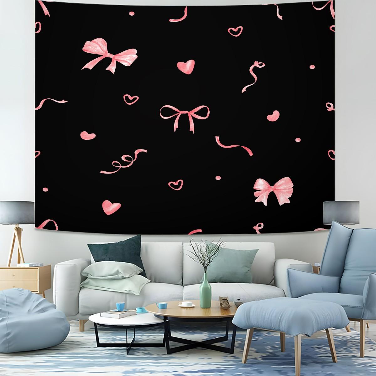 1Pcs Coquette Pink Bow Printed Tapestry, Sweet Y2K Aesthetic Wall Hanging, Soft Durable Fabric with Vivid Digital Print, Versatile Tapestries for Bedroom, Dorm, Living Room & Vanity Area, Ideal Cute Room Decor