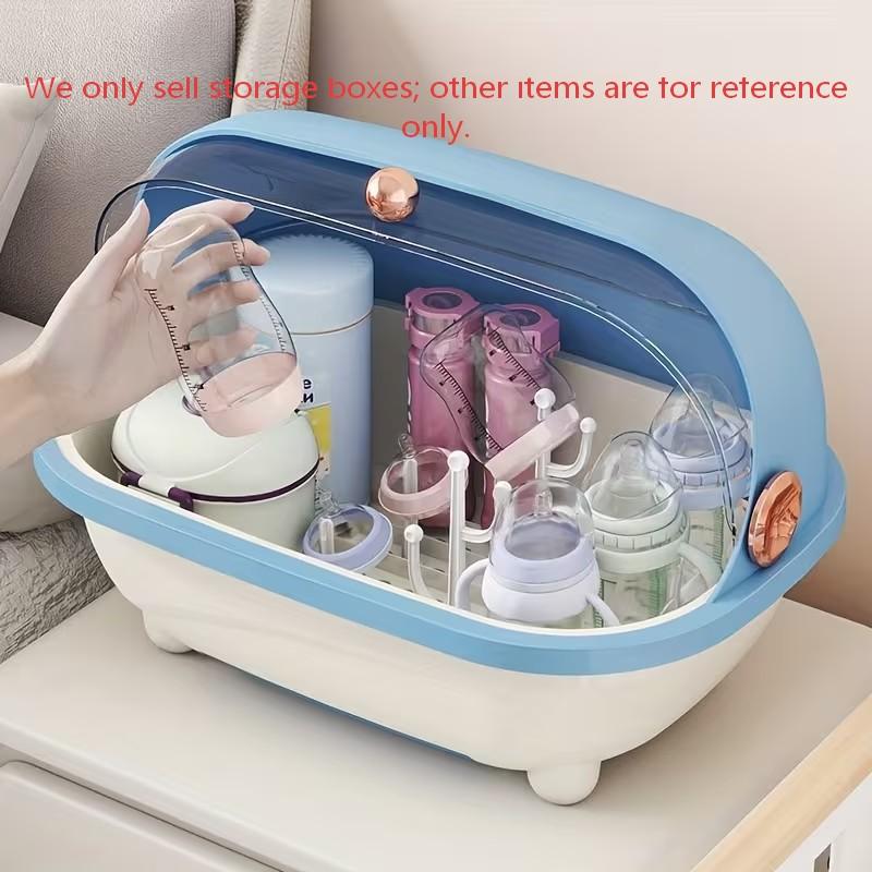 Baby Bottle Storage Box with Lid Drain Rack Countertop Organizer Removable Drying Tray Newborn Nursery