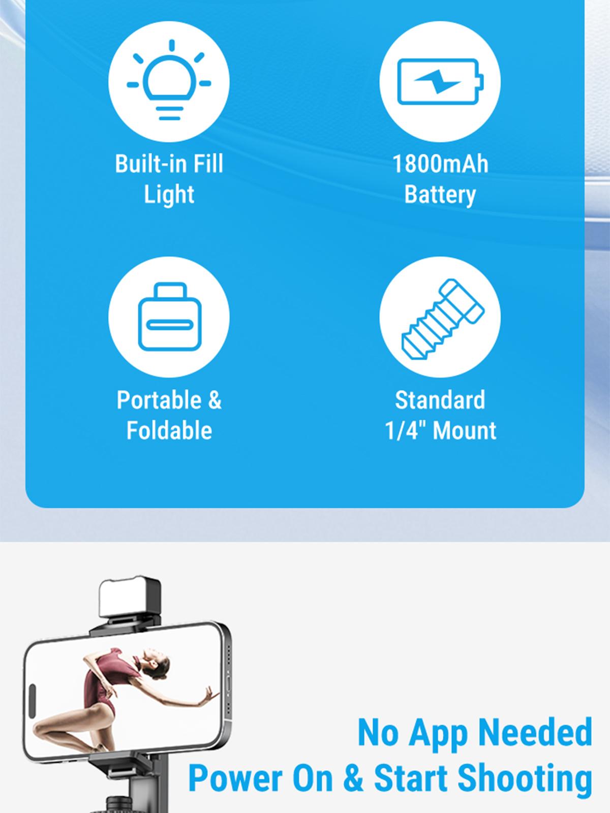 AI Auto Face Tracking Tripod with 63" Selfie Stick Tripod | Smart Face Tracking Phone Holder with LED light for TikTok Live & Vlogging | Gesture Control & Bluetooth Remote | Perfect for Content Creator | Gift for Boy & Girl Friend | Spring Glow Up