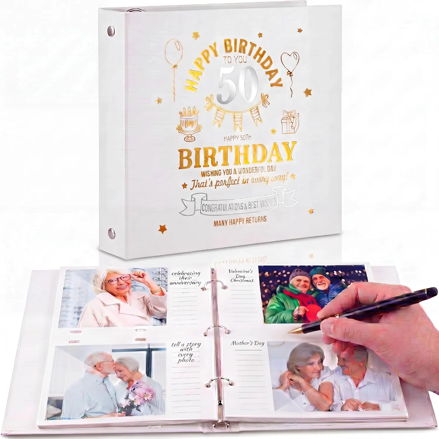 50th Birthday Guest Book Set Memory DIY Photo Album with Writing Message 4x6 Inch Photos 140 Photos Custom Scrapbook Separate for 50th Birthday Party Gift Parent Memories Keepsake