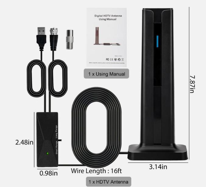TV Antenna for Indoor Smart HDTV Antenna for Local Channels With 5M Cable And 3M double-sided tape base ,Amplified Signal Booster For 1080p TV and All Older TV's