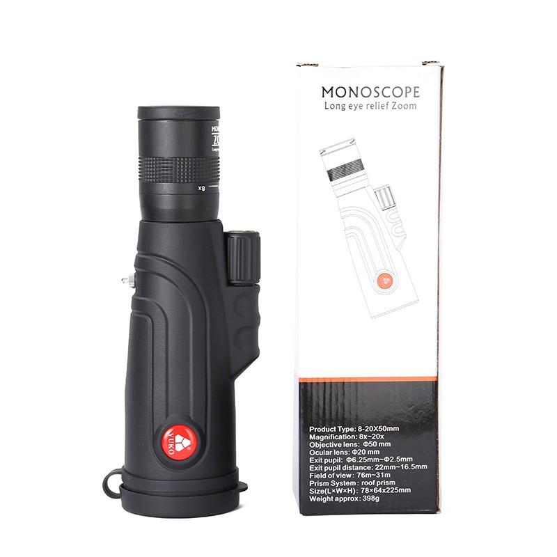 8-20x50 Zoom Monocular Telescope, High Definition Outdoor Travel Scope, Ideal for Hiking & Camping Adventures