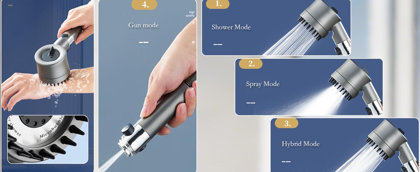 Multifunctional Massage Shower, Handheld High Pressure Shower Head,Massage And Skin Beauty Multifunctional Shower, 3 Settings 4 in 1 Detachable Showerhead with 47" Hose, Bracket and 5Filters hard water small  business  must  haves