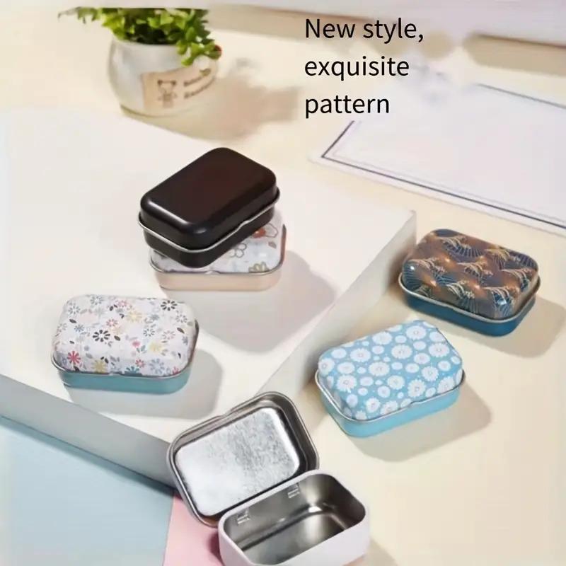 1 printed metal rectangular empty hinge jar-portable mini storage box, flip design, suitable for family storage-can be used for storing jewelry, handicrafts and gifts-is the perfect choice for sorting small objects and sewing supplies.