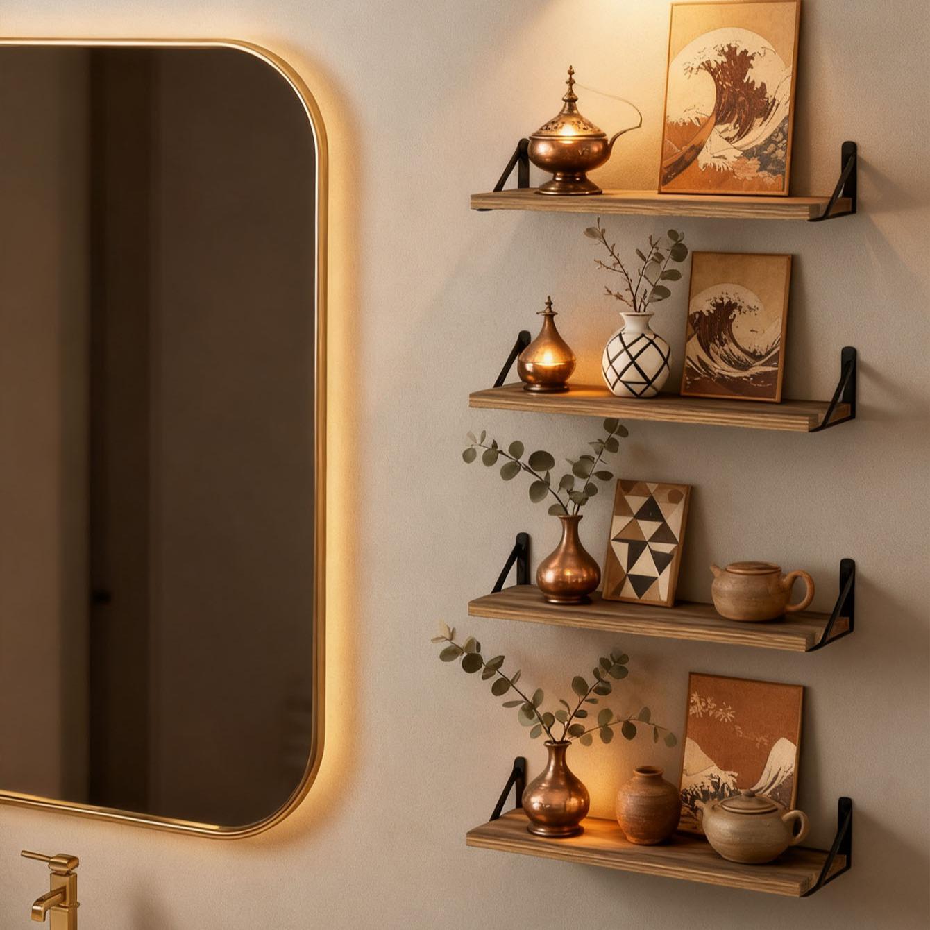 Vintage Wooden Wall Shelf (wabi-Sabi Style), Decorative Storage Rack, Wall Shelf Unit, Suitable for B&bs/light Vintage Home Decor, Natural Rustic Feel