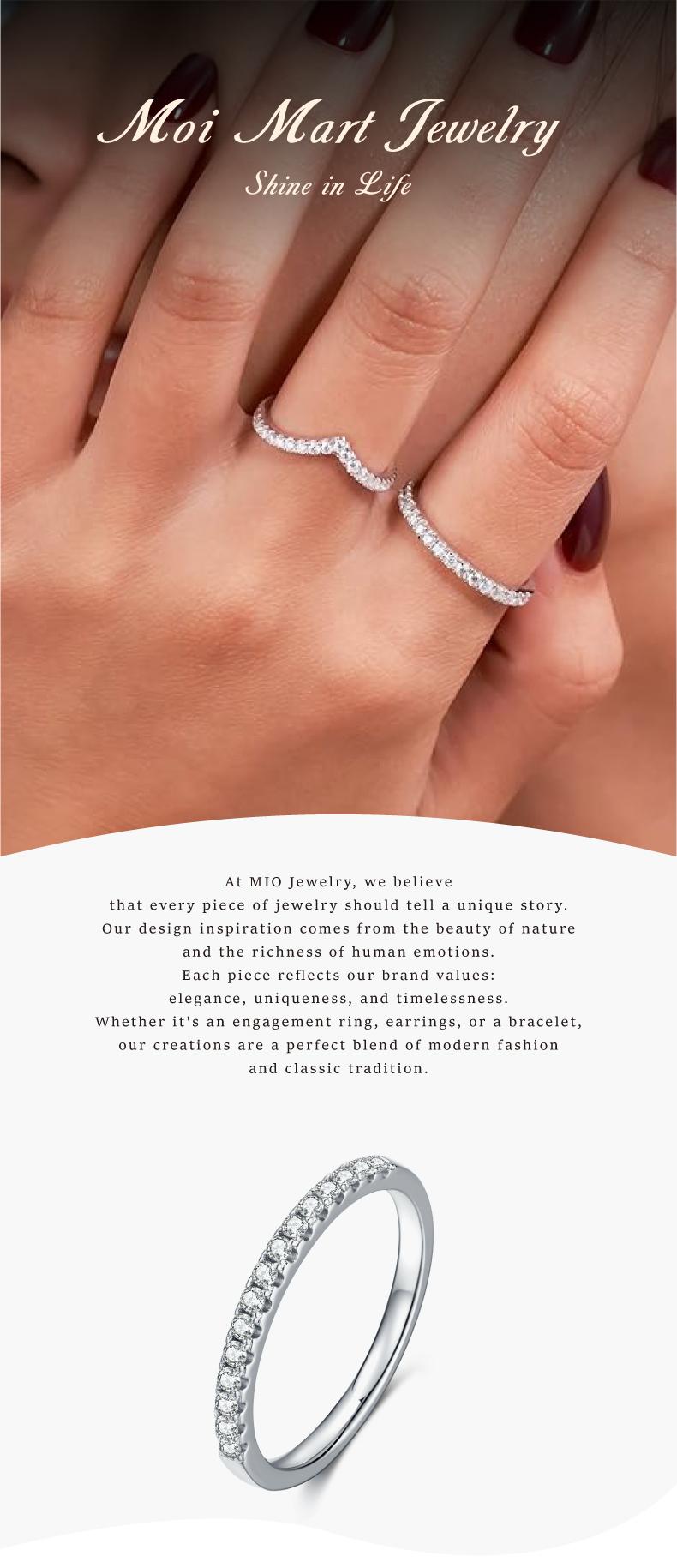 MOI MART Classic Pave Synthetic Moissanite Ring - Hypoallergenic S925 Silver Stack Accent ring, Perfect Gift and Daily Wear