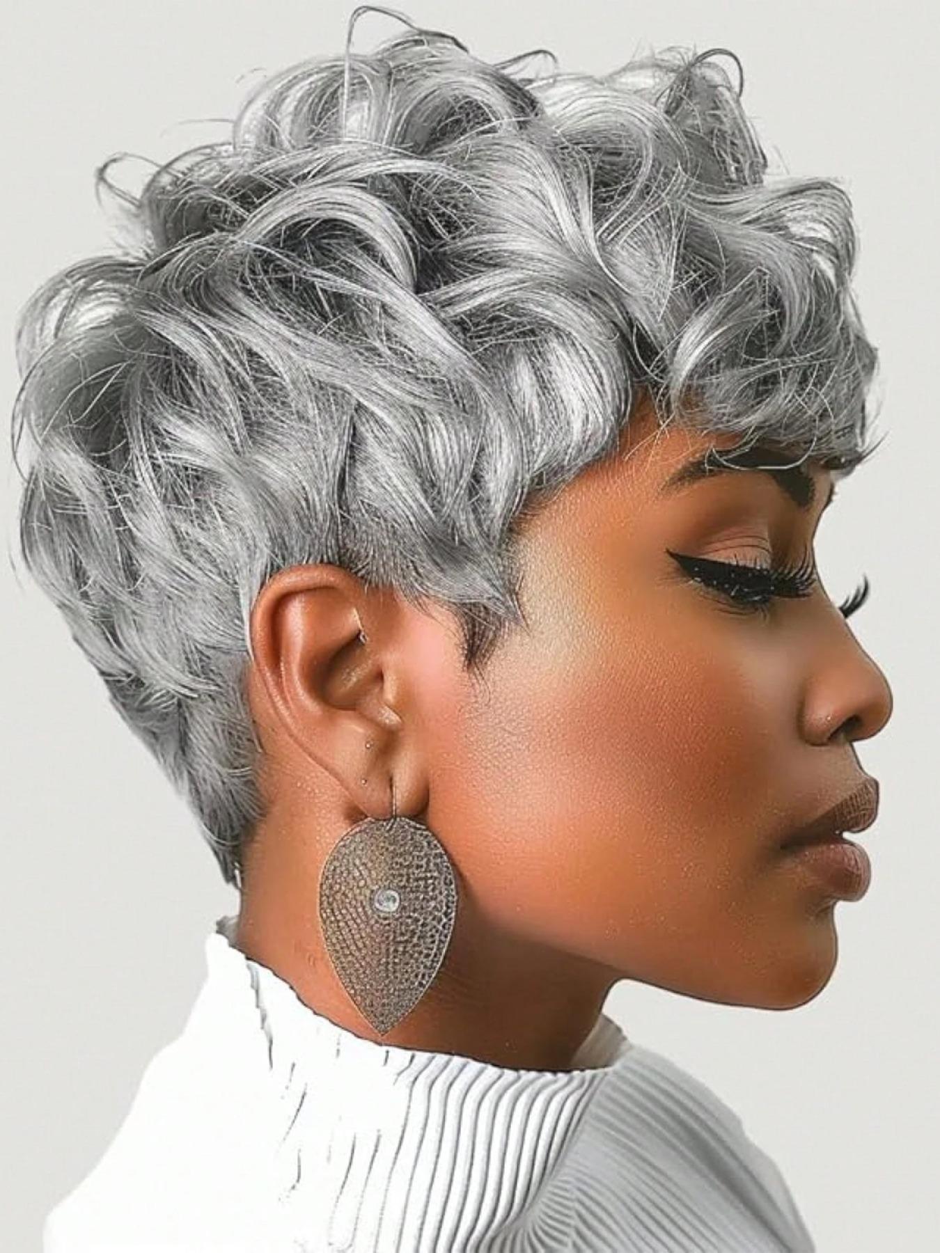 Short Pixie Wigs Short Black Curly Pixie Wigs Synthetic Hair Wigs Natural Wavy Black Burgundy grey Pixie Cut Wig Short Curly Layered Pixie Wig Stylist Friendly Wig