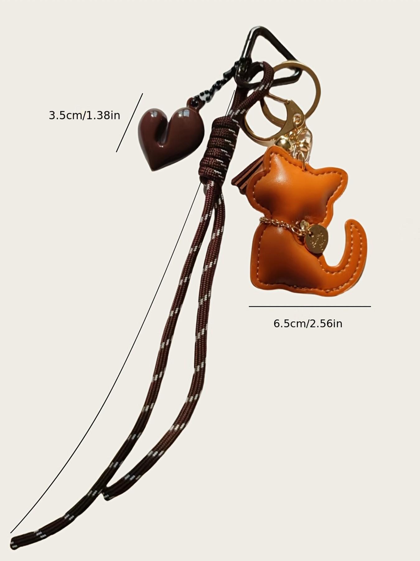 PU Leather Heart Cat Bag Charm, Triangular Spring Clip Design, Creative Keychain for Women, Handbag Backpack Accessory, Car Key Decor