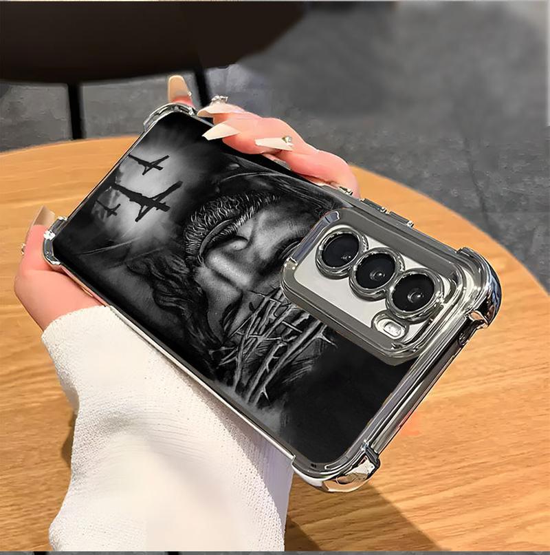 Jesus Clear Protective Four Comers Air Cushion Anti-drop CellPhone Case Clear BracketPhone Case For SAMSUNG GALAXY S22 S23 S24 FE ULTRA PLUS Four Corners Cases #SMYS6