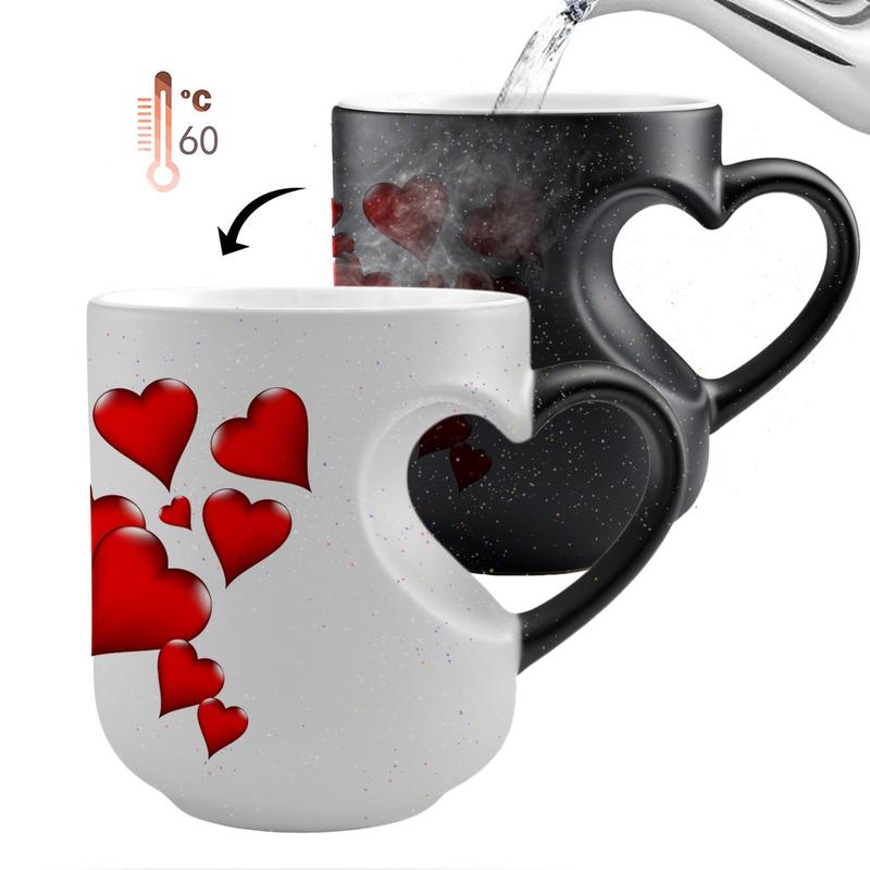 1pc Magical Color-Changing Novelty Coffee Mug with Heart-Shaped Handle, 11oz Unique Red Heart Design, Heated Gradient Mug, Insulated & Reusable, Perfect for Birthdays, Valentine's Day and Holiday Gifts