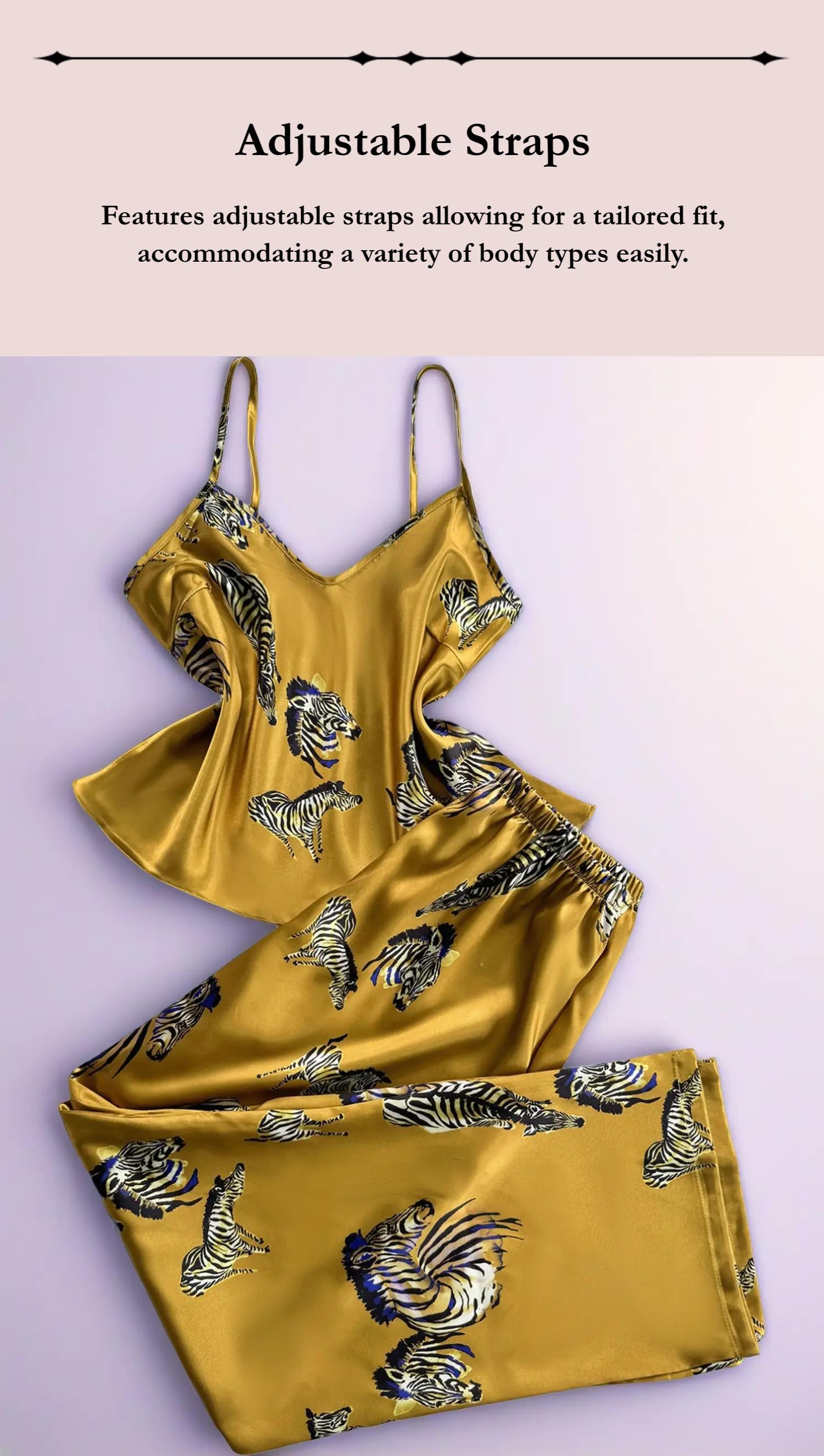 Stylish Vintage Print Camisole Pajama Set for Women, Casual Two-Piece Homewear, Adjustable Straps, Fitted for All Seasons Lingerie Sets