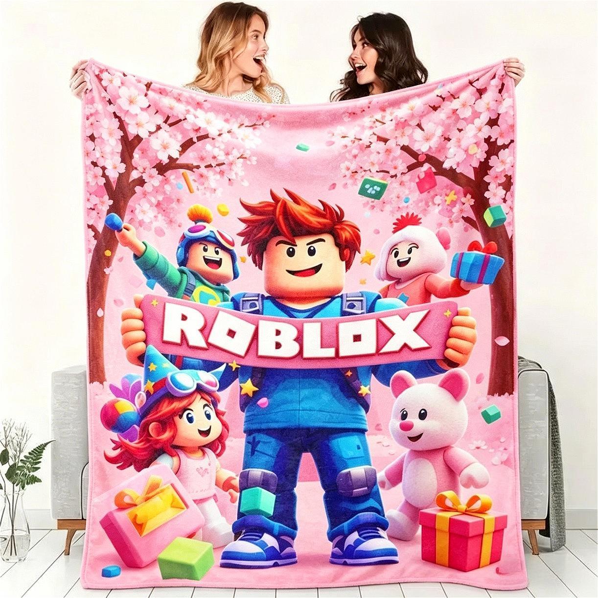 Roblox Gaming Flannel Blanket for Kids & Adults, Soft Breathable Block Design Cozy Throw Blanket, Ultra Warm Fleece Blanket for Bed Couch Sofa Game Room Dorm Decor, Gamer Birthday Graduation Christmas Holiday Gift for Boys Girls