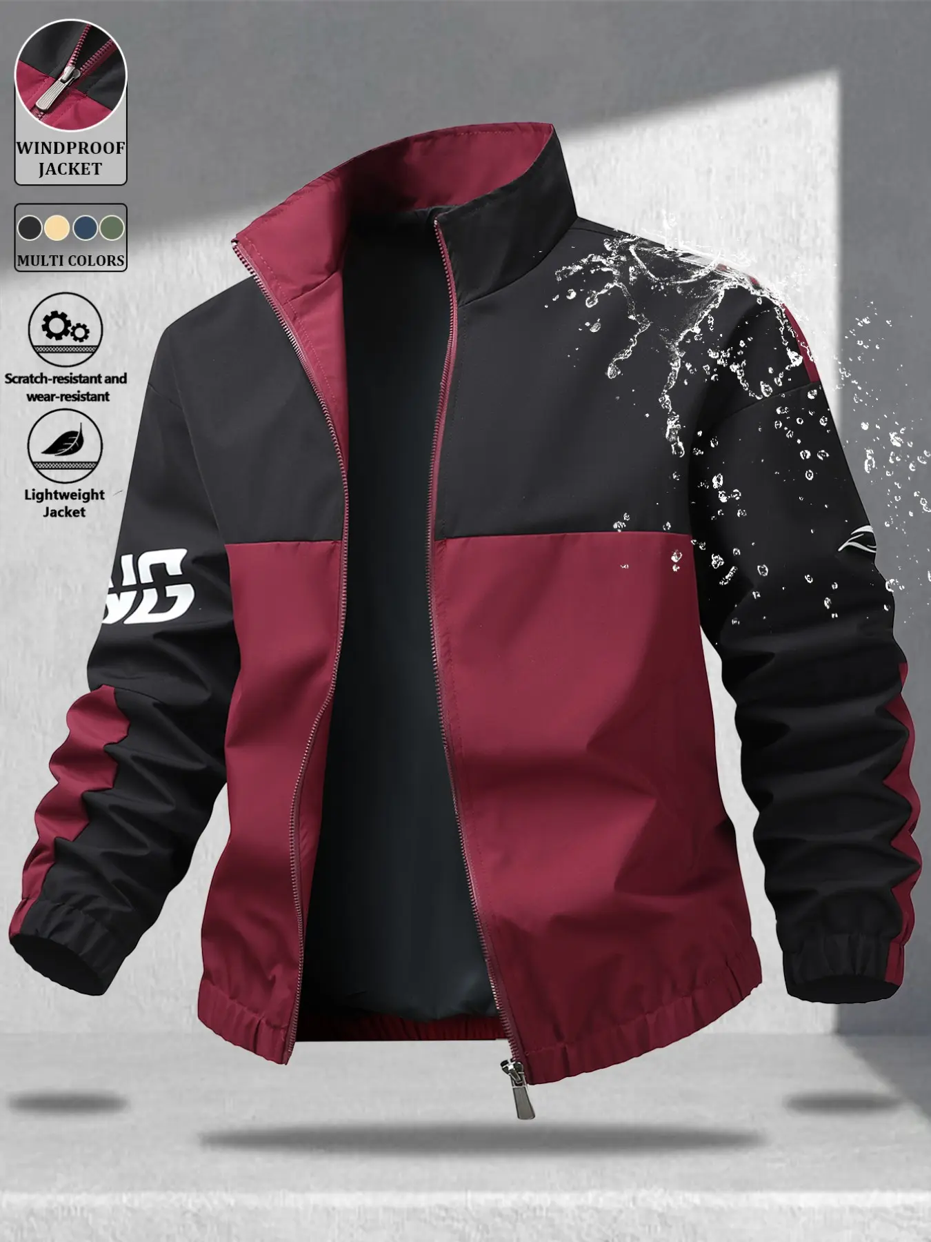 Men's Long Sleeve Jacket, Colorblock Loose Fit Zip Front Coat, Ideal for Casual and Outdoor Activities, Lightweight Soft Shell Jacket