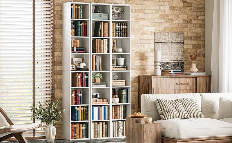 IRONCK Tall Narrow Bookshelf 8 Tiers, Compact Corner Bookcase, Easy to Match for Living Room, Office, Study, Bedroom