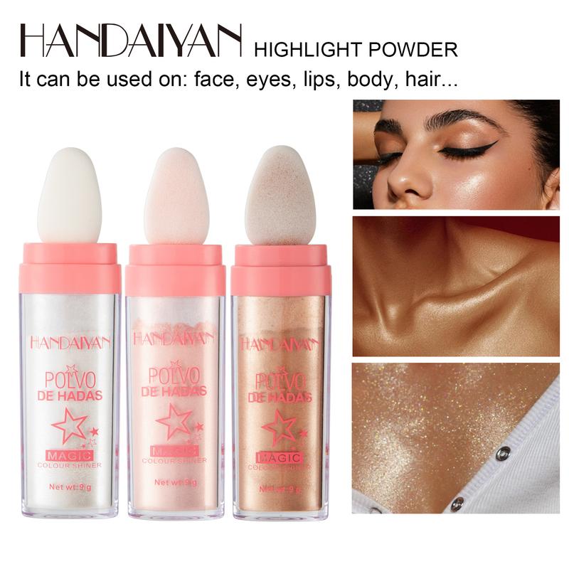 HANDAIYAN Fairy Dust Highlighting Powder Glitter Highlighter Makeup Full Body Pearlescent Glitter for Face Eyes Lips Hair Body Sparkling Summer Party Body Glitter Cosmetic Glow Lightweight Non-Greasy Multi-Use