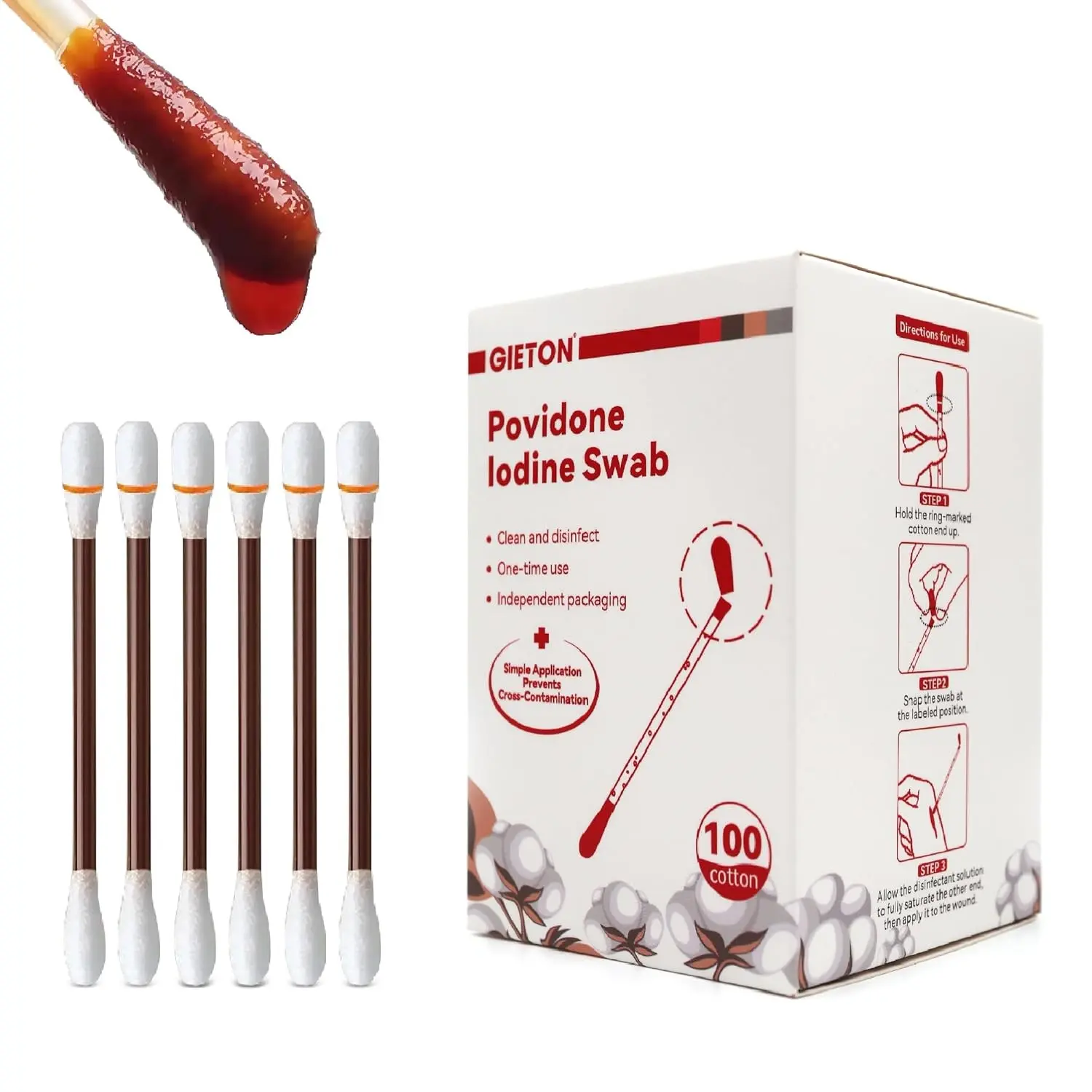 100-count Disposable Povidone Iodine Swabs, Iodine Cotton swabs, Iodine swabsticks, Wound Care, Gentle Care and Emergency Care for The Whole Family.