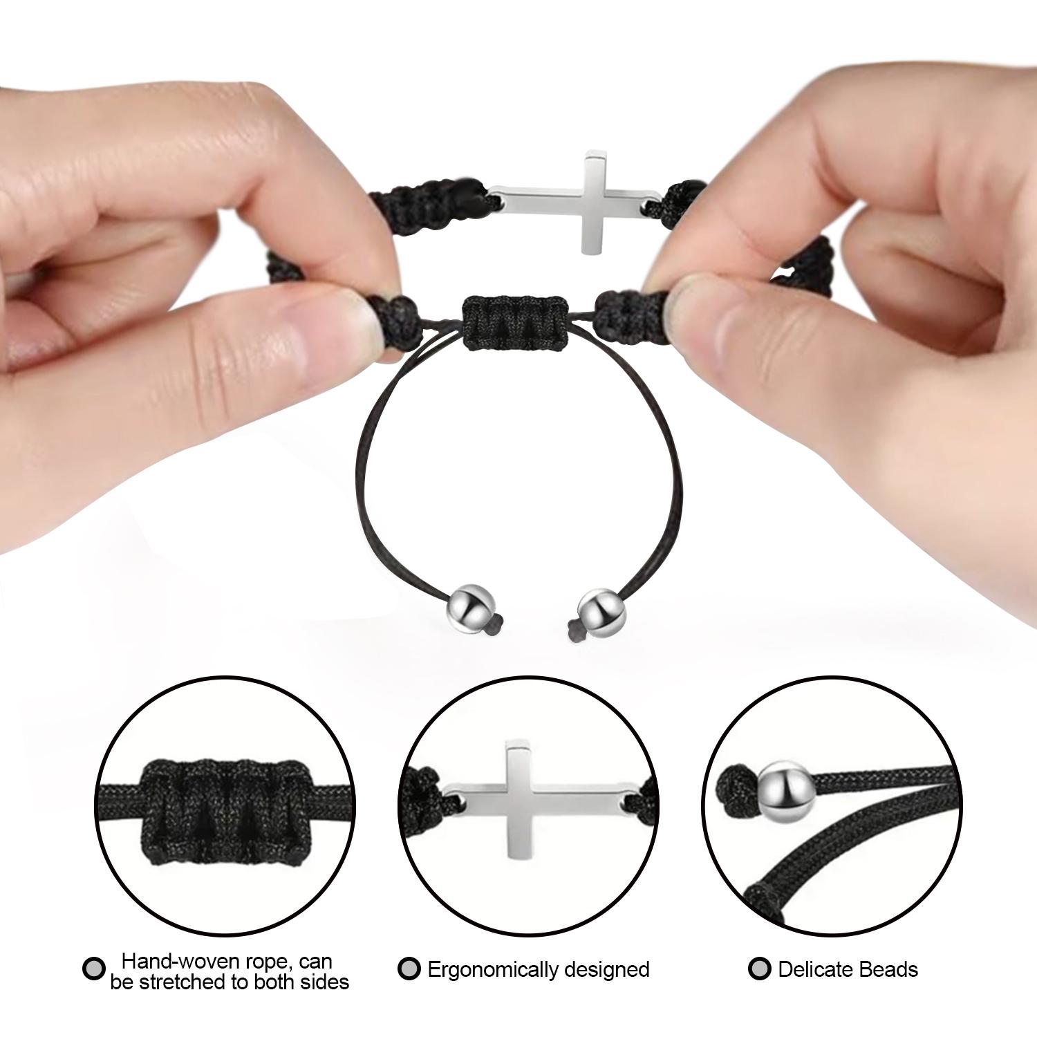 Adjustable Cross Friendship Bracelet – Braided Rope Christian Jesus Wristband, Matching Couple BFF Bracelets, Lucky Strand String for Women, Men, Boys & Girls, Easter Baptism Gift