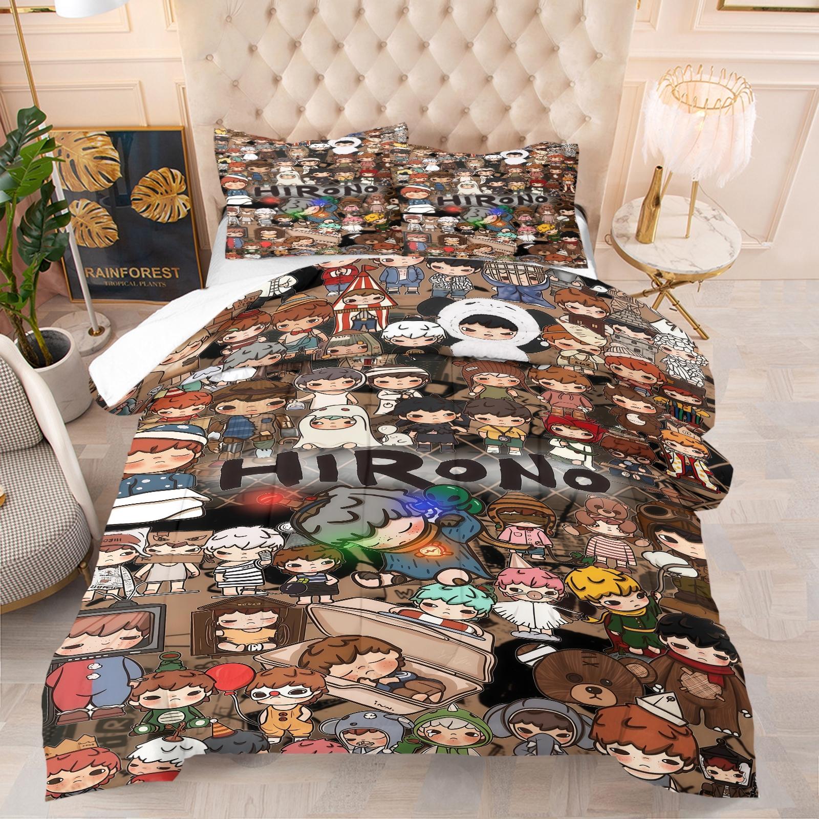 Hirono Pattern Soft Bedding Set, Includes 1 Blanket and 1 or 2 Pillowcases Without Pillows, Perfect Gift Option, Bedroom Bedding Set