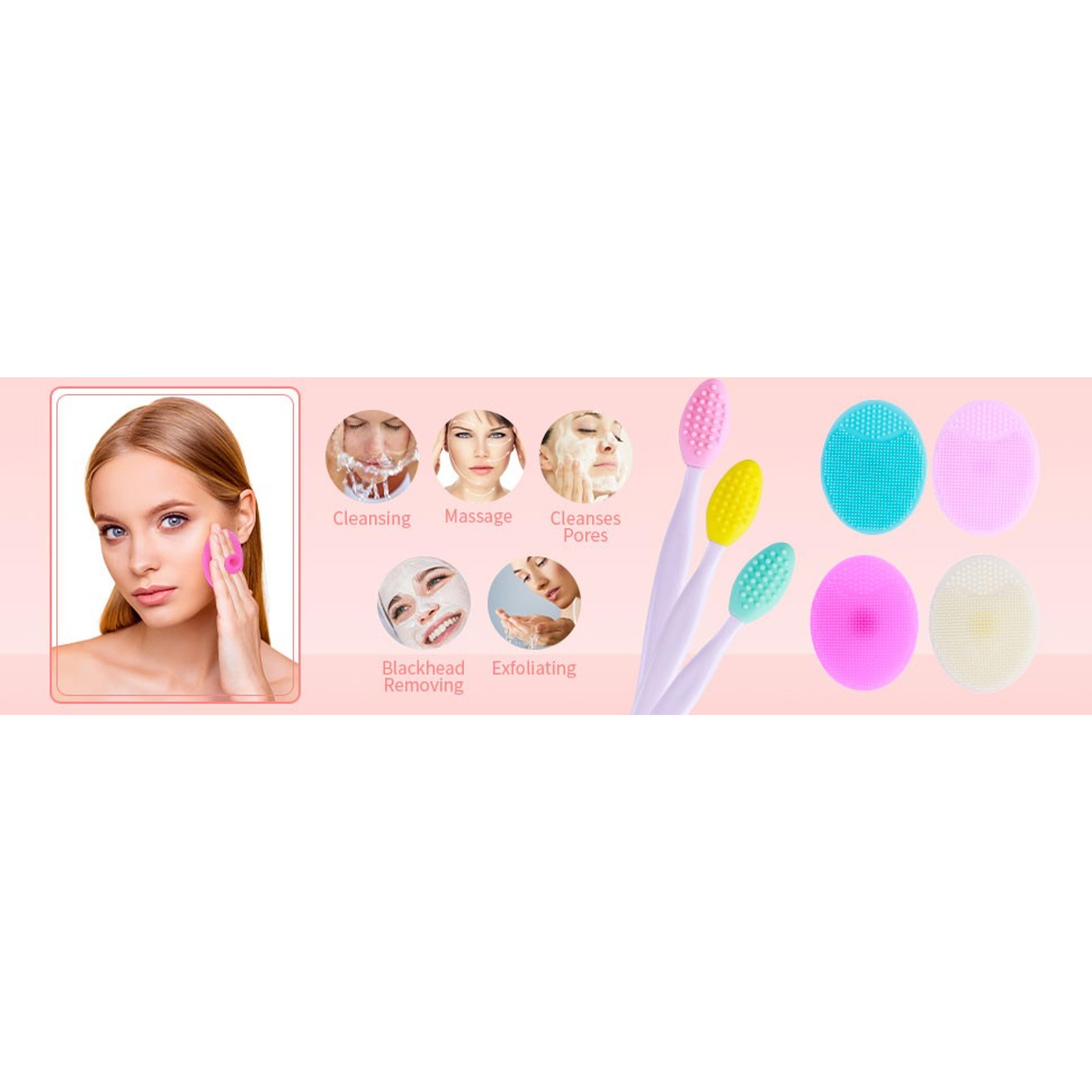 5 Pcs Mini Exfoliating Brush Set - 2 Pcs Silicone Facial Cleansing Brush and 3 Pcs Lip Scrub Brush