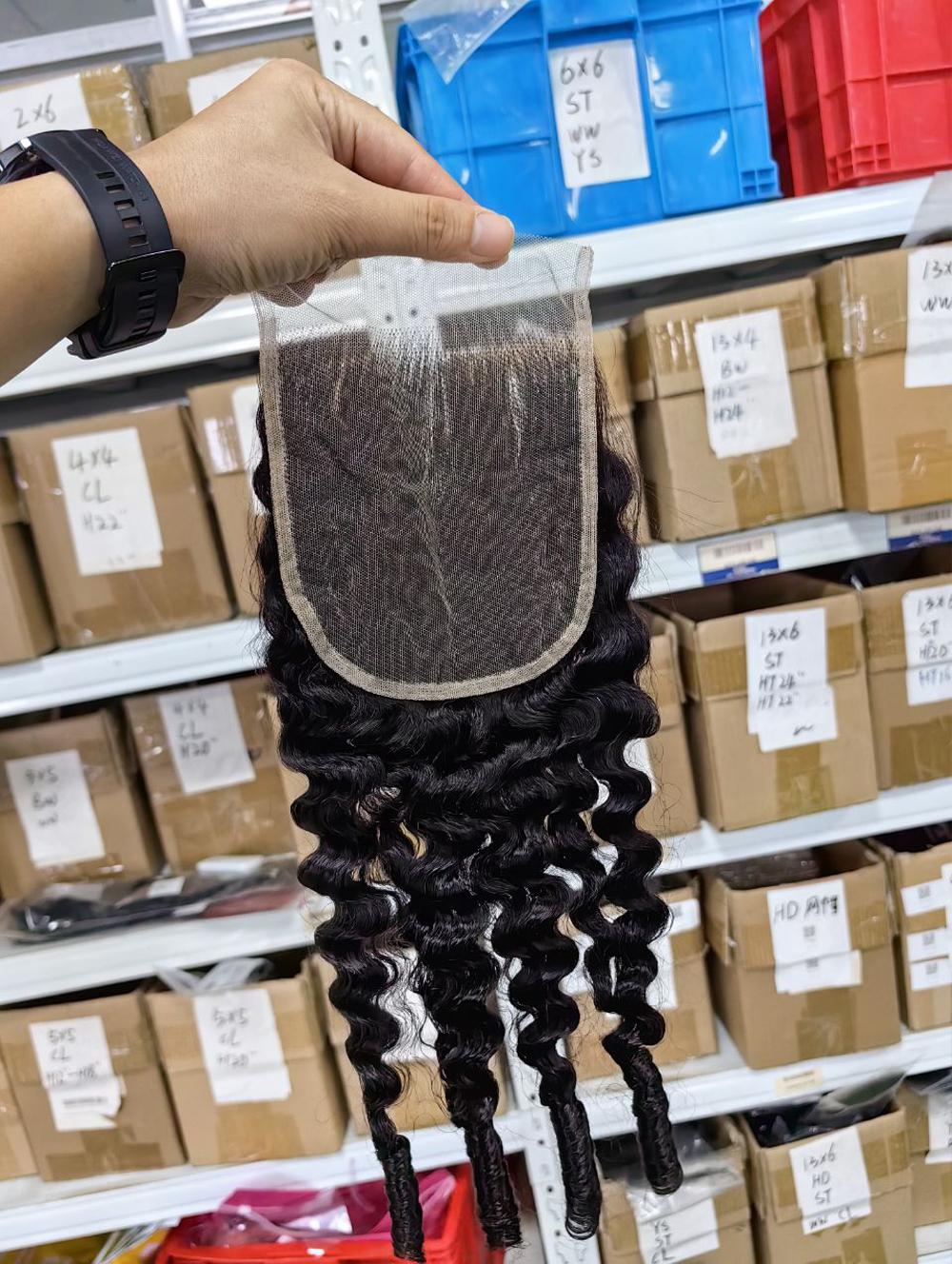 Burmese Curly Lace Closure 5x5 4x4 HD Transparent Lace 100% Virgin Human Hair Burmese Curly with Spiral Ends Lace Closure Free Part 15A Virgin Human Hair Extensions 180% Density Closure Pre Plucked Natural Black Color