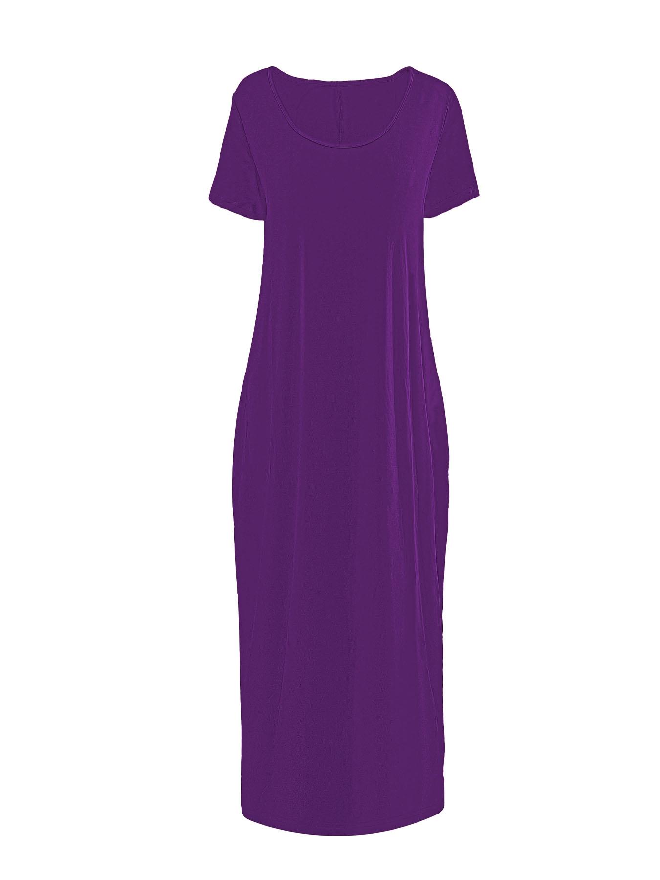 Plus Size Round Neck Short Sleeve Maxi Dress, Loose Flowy Hem, Curvy Friendly Long Dress