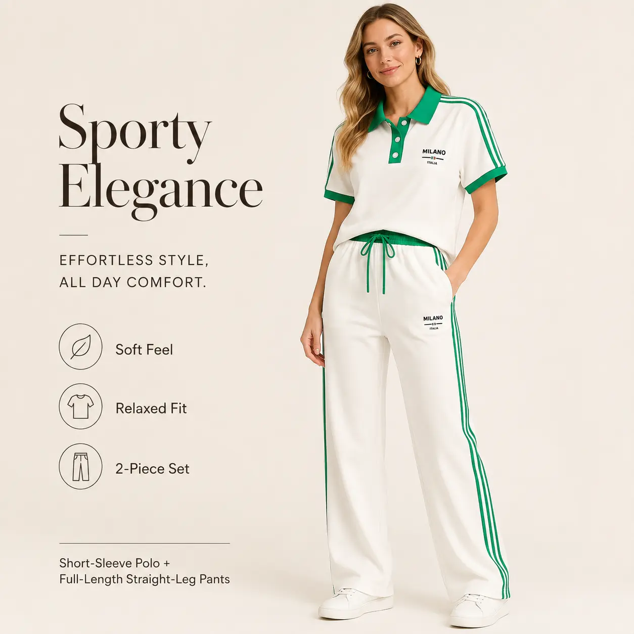 Men's and women's two-piece Milan-style casual sportswear top and pants set, suitable for golf and fitness wear, men's clothing, striped all-season golf sports set.For women, please purchase according to the marked size.