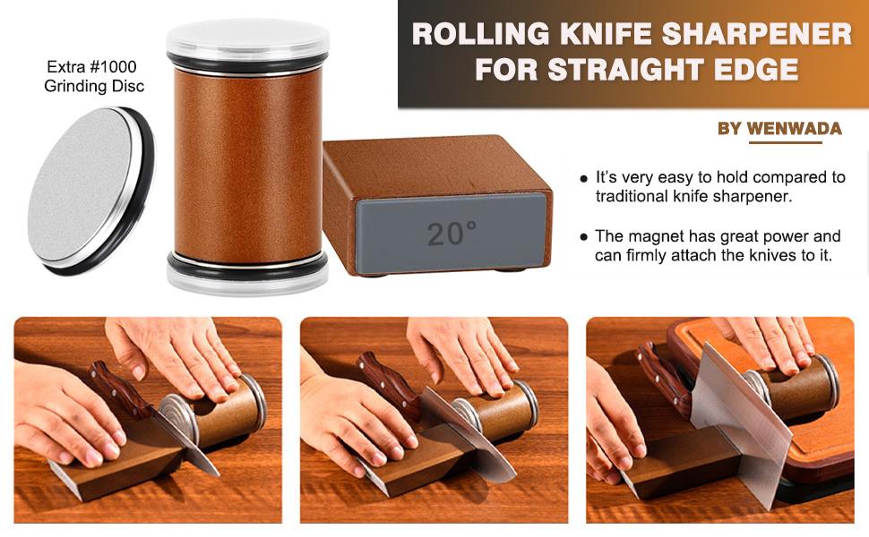 Rolling Knife Sharpener Kit, Knife Sharpening Tool, Roller Knife Sharpener with Diamond Stone for Kitchen, Wooden Rolling Knife Sharpener, Rolling Knives Sharpeners with Angle 15° & 20° for honing knives