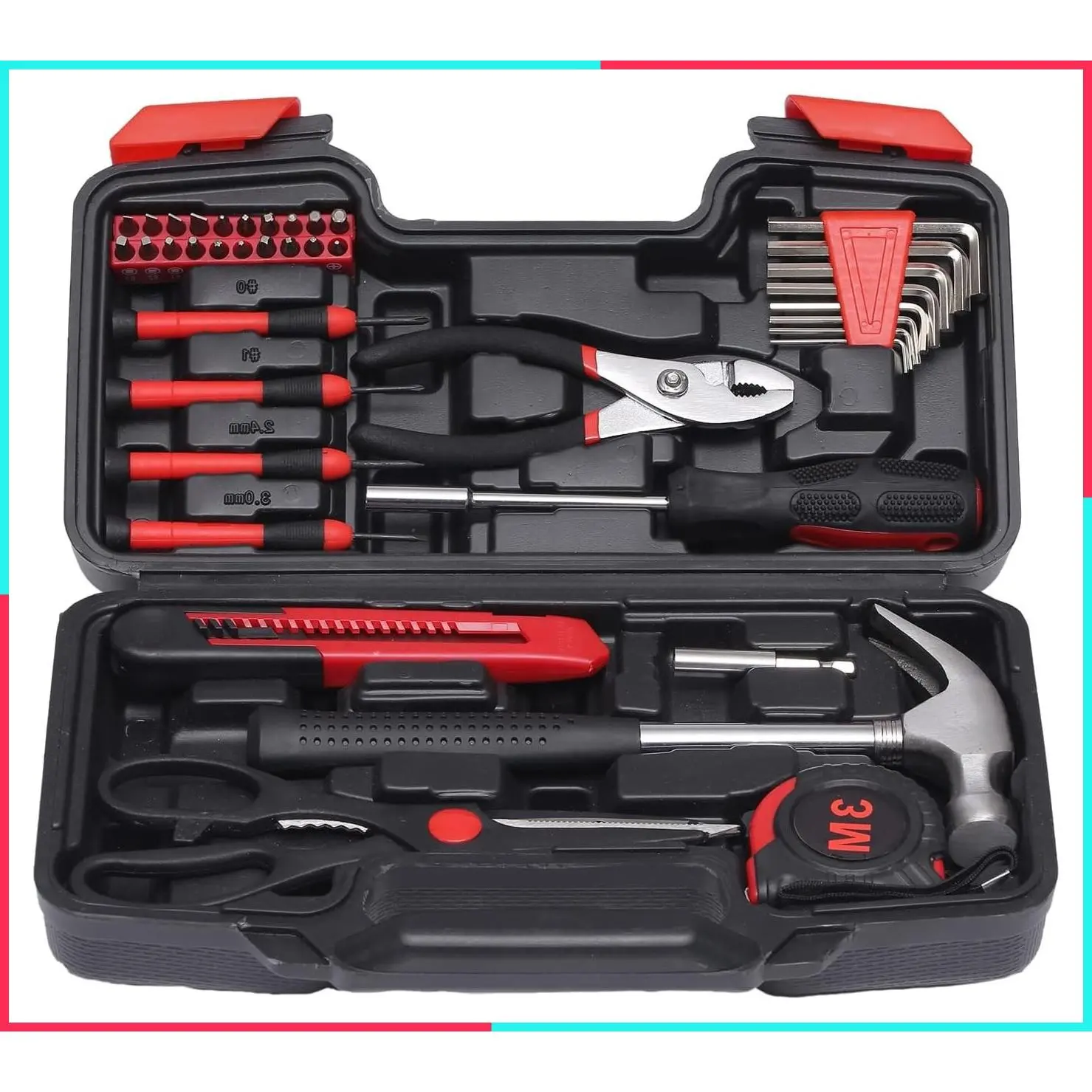39-Piece Basic Household Tool Kit with Plastic Toolbox - Ideal for College Students, Home Use & More