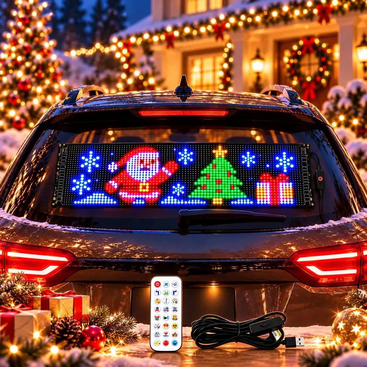 Christmas LED Car Rear Window Display, APP-Controlled Flexible Pixel Screen, Festive Vehicle Decor, Easy Installation, Bright Visuals