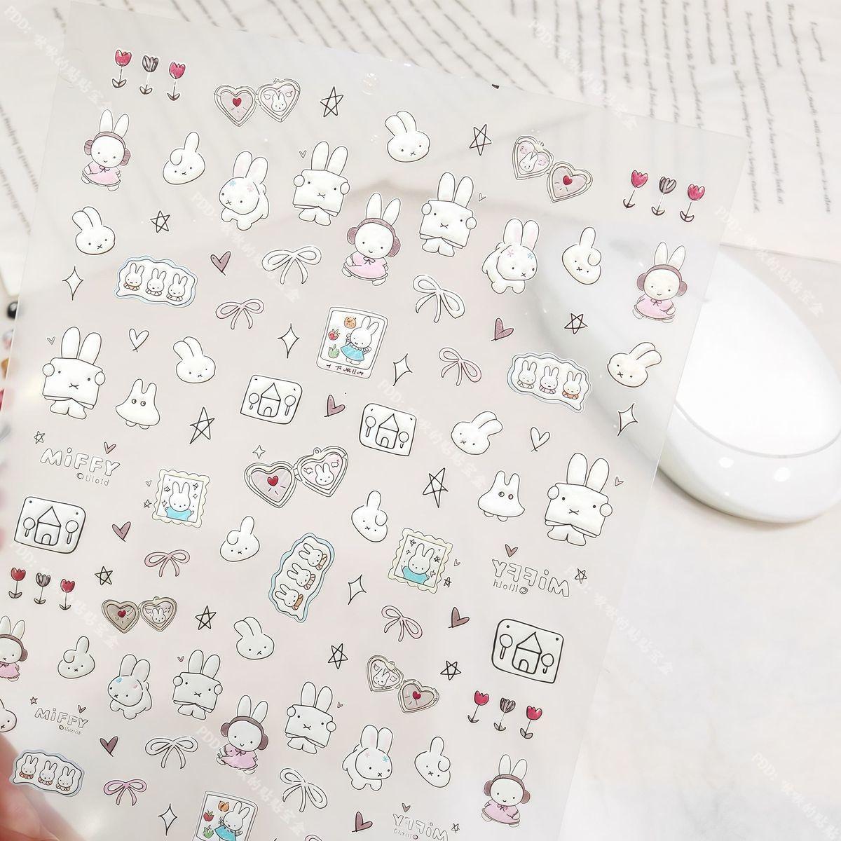 Cute Miffy 3D Nail Stickers Kawaii Glass Camera Nail Stickers Decoration Anime Printing Stickers Holiday Surprise Gifts