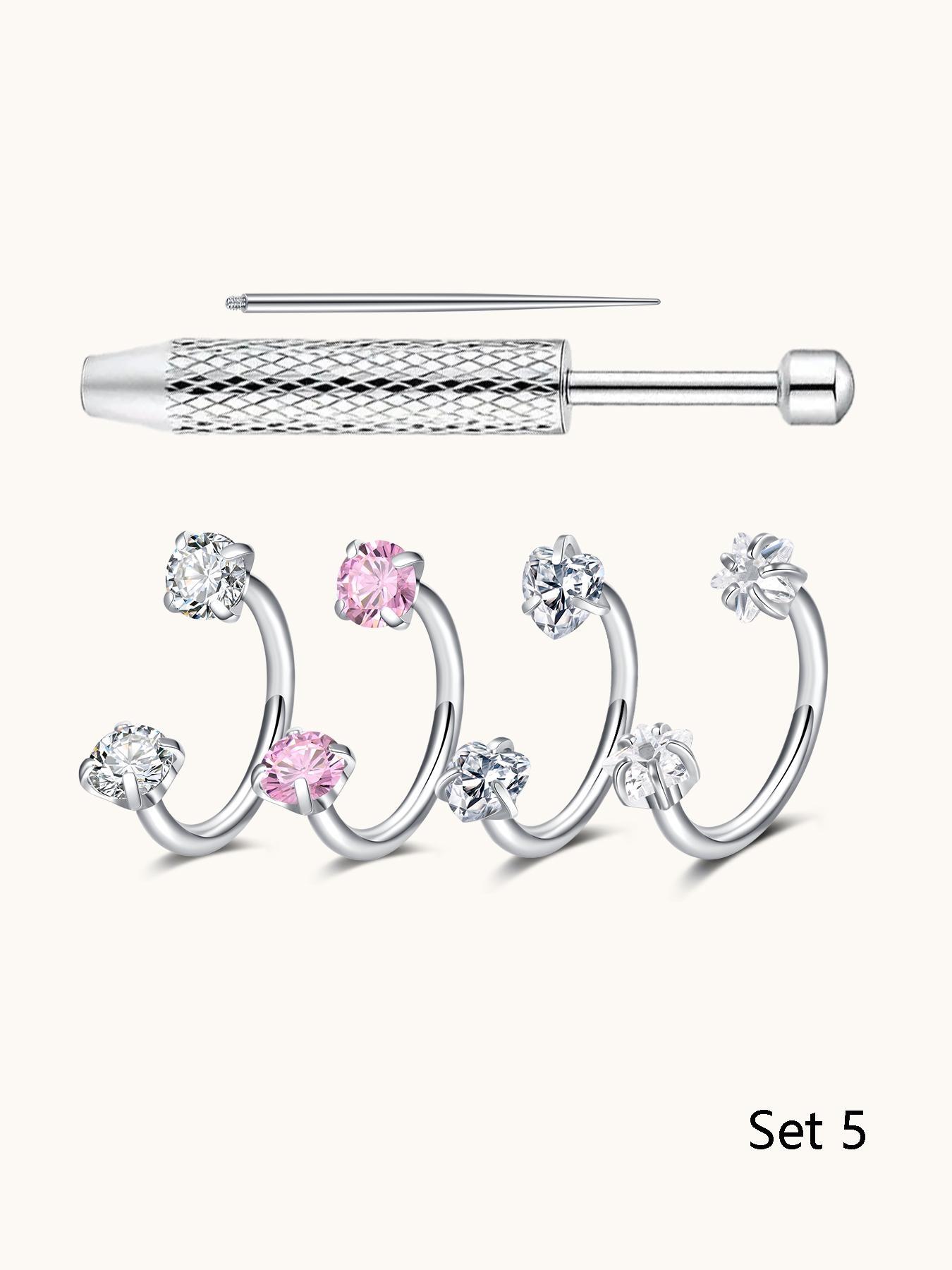 6pcs Heart Star Cz Horseshoe Nose Rings, Internal Threaded Stainless Steel 18gauge 8mm Hoops, Ideal for Nose, Cartilage, Tragus, Helix & Lip Piercings, Nose Piercing Jewelry, Body Jewellery