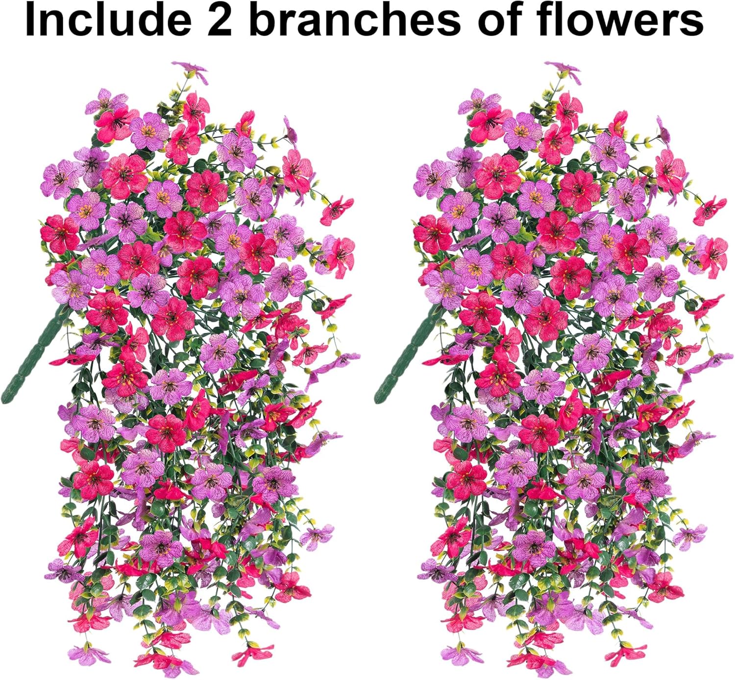 Outdoor Artificial Flower Hanging Decor, 2-Pack Spring Summer Decoration, Realistic Plants, UV Resistant, Fade-Resistant Silk Flowers for Porch Balcony Garden