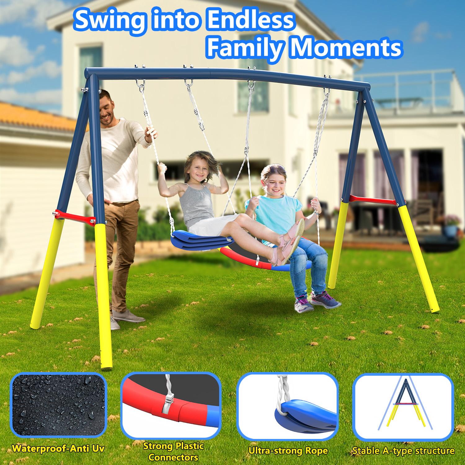 Mersco 14FT Trampoline with Enclosure Net,Swing Set, Outdoor Trampoline with Basketball Hoop for Kid,1320 LBS Trampoline with Swing Set for Backyard,Birthday & Holiday Gifts for Kids,Blue