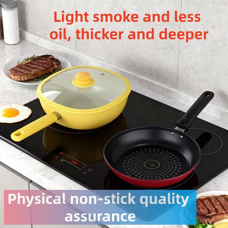 2-Piece Set (28cm Square Pan + 24cm Frying Pan) Ceramic Non-Stick Square Pan Household Gas Stove Wok Flat Bottom Stir-Fry Pan Induction Cooker Non-Stick Flat Bottom Stir-Fry Pan Kitchen Cookware Frying Pan Induction Cooker Gas Stove Universal Wok